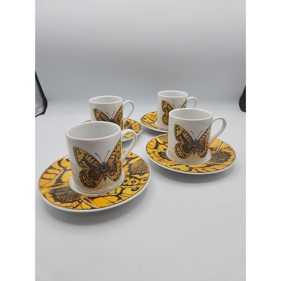 Grace's Teaware Fine Porcelain Expresso Tea Set for 4 Butterflies Moths 8 Pcs